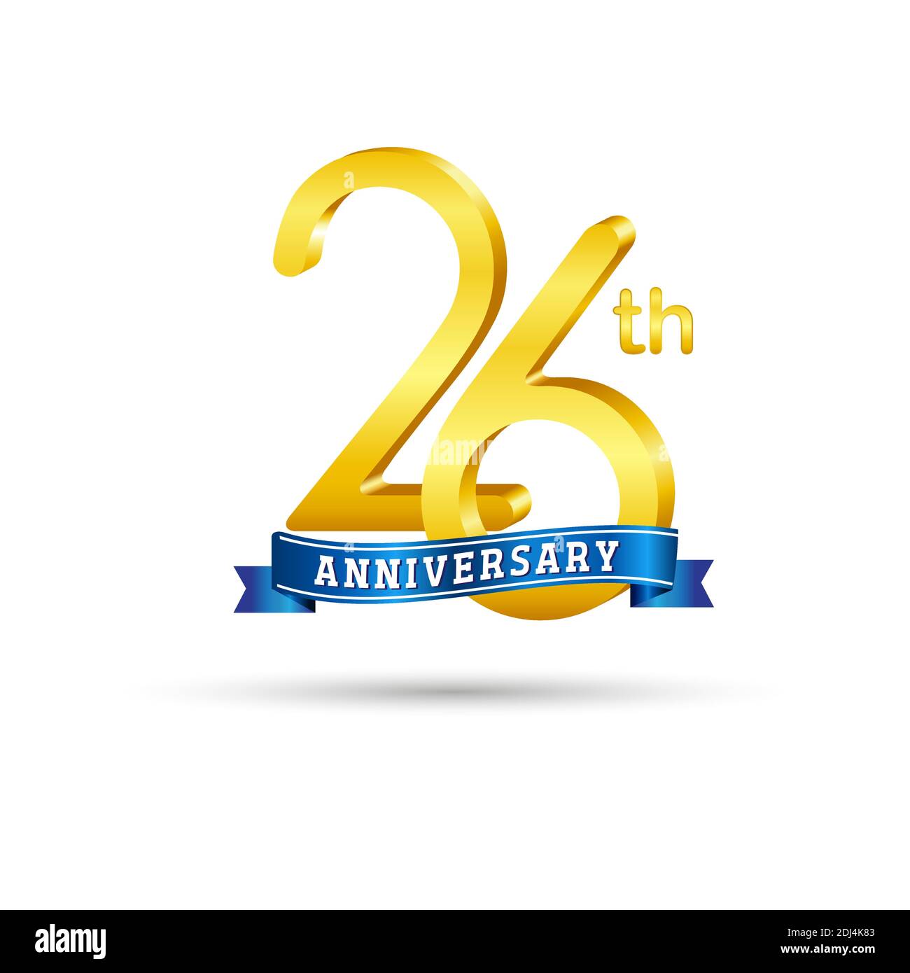 Logo du 26e anniversaire doré avec ruban bleu isolé sur fond blanc. logo 3d Gold Anniversary Illustration de Vecteur