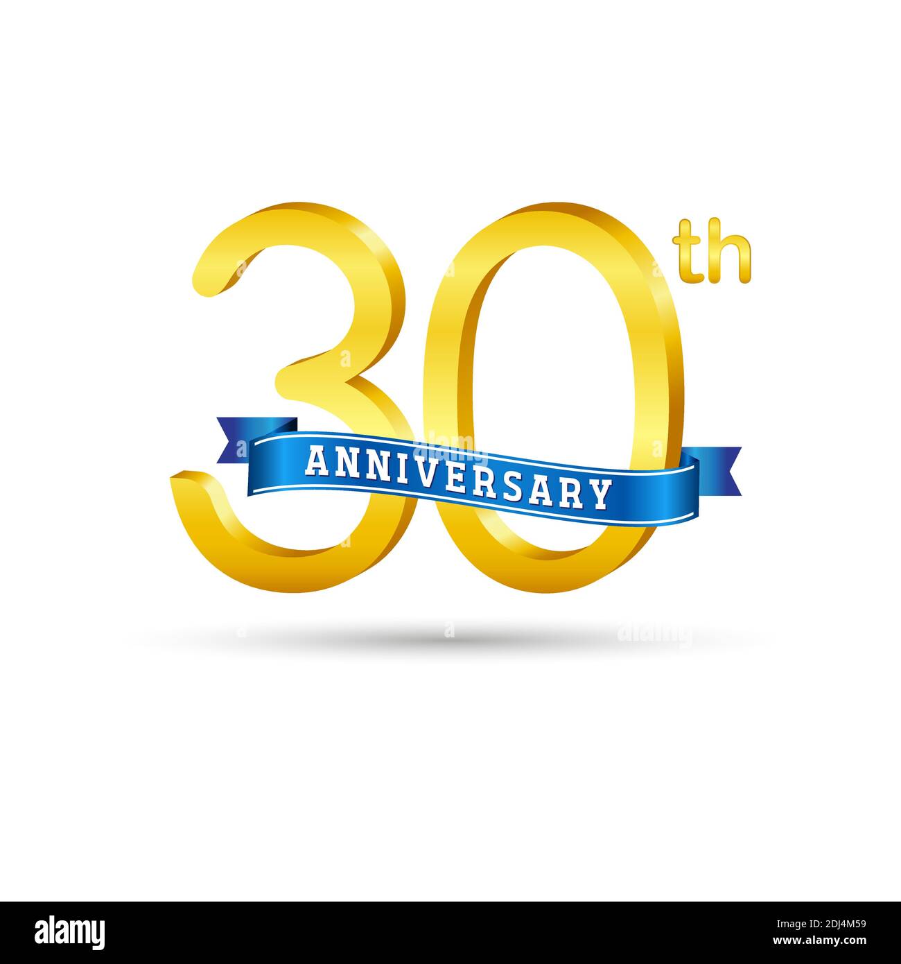 Logo du 30e anniversaire d'or avec ruban bleu isolé sur fond blanc. logo 3d Gold Anniversary Illustration de Vecteur