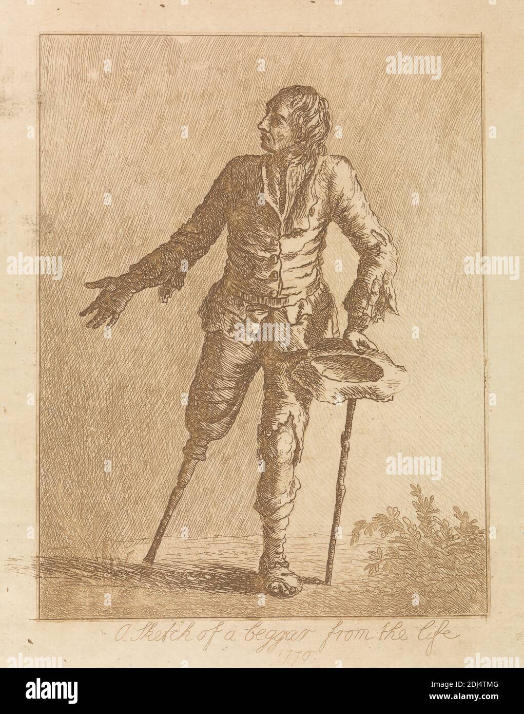 Une esquisse d'un mendiant de la vie, imprimé par un artiste inconnu, dix-huitième siècle, annoté par James Chelsum, 1738–1801, British, 1770, Etching Banque D'Images