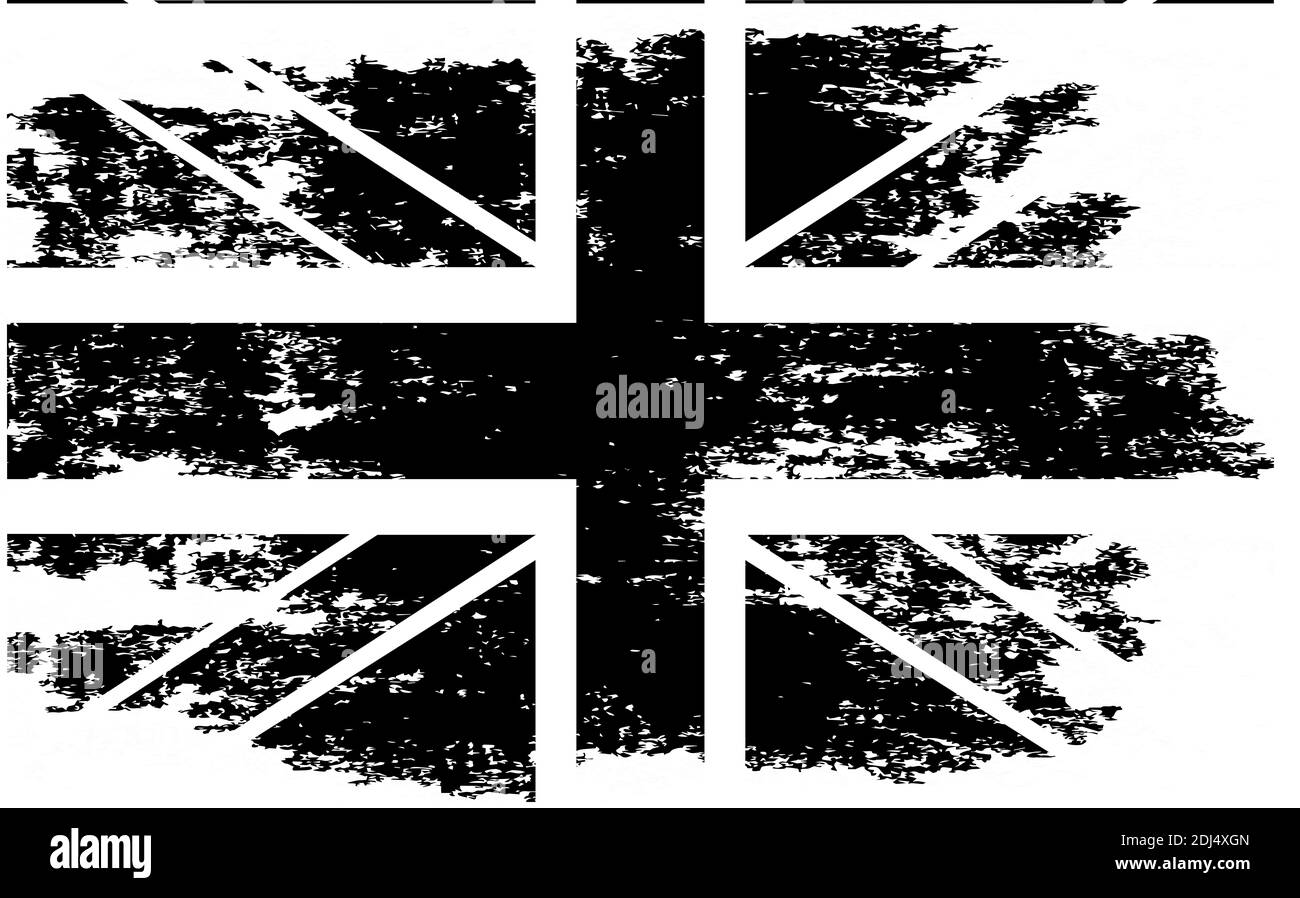 Drapeau britannique, RoyaumeUni, Angleterre, fond vectoriel noir et blanc, grunge Photo Stock