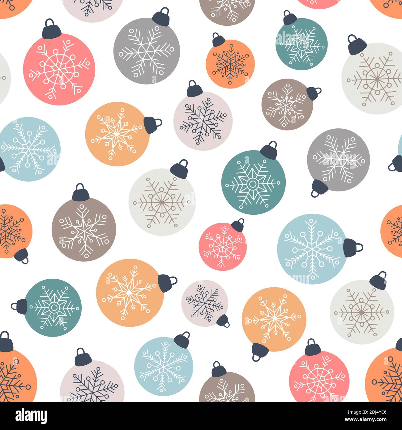 Boules de Noël à motif sans couture, décorations de sapin de Noël de style scandinave, illustration vectorielle dans un style de dessin animé plat Illustration de Vecteur