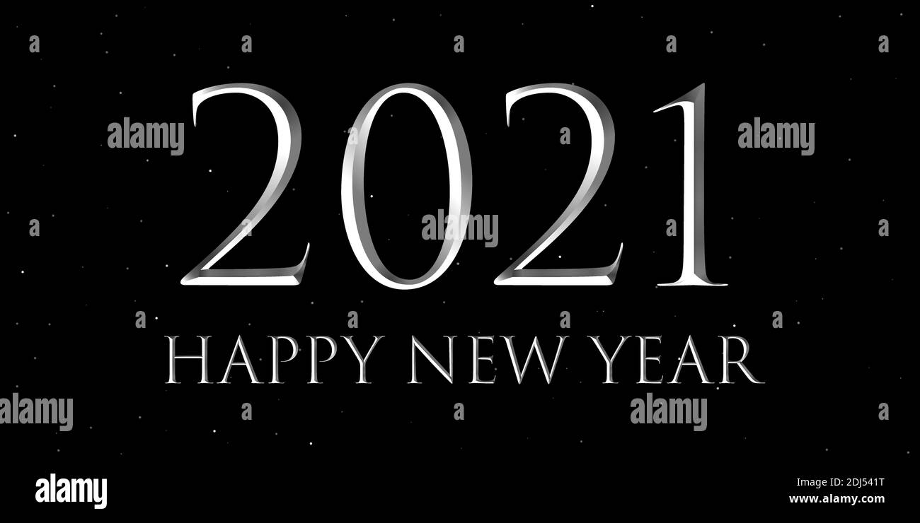 Bonne année 2021 design de texte en noir et argent couleurs Banque D'Images