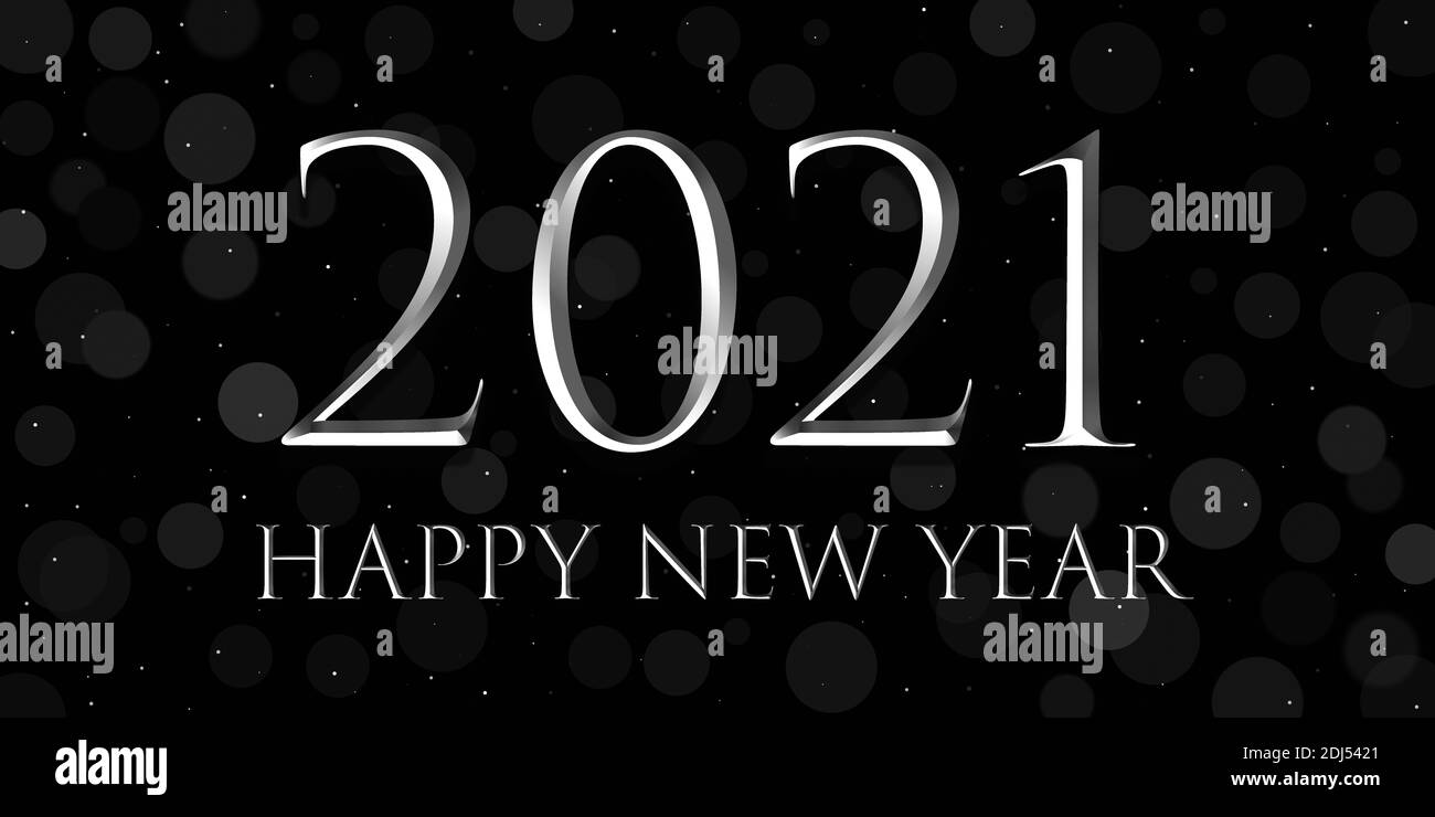 Bonne année 2021 design de texte en noir et argent couleurs Banque D'Images