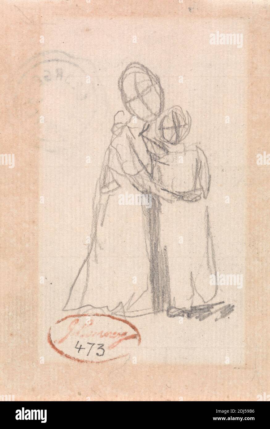 Two Children, George Romney, 1734–1802, British, non daté, Graphite sur papier crème moyennement texturé, feuille: 4 1/2 x 3 pouces (11.4 x 7.6 cm), enfants, étude de figure, paire Banque D'Images