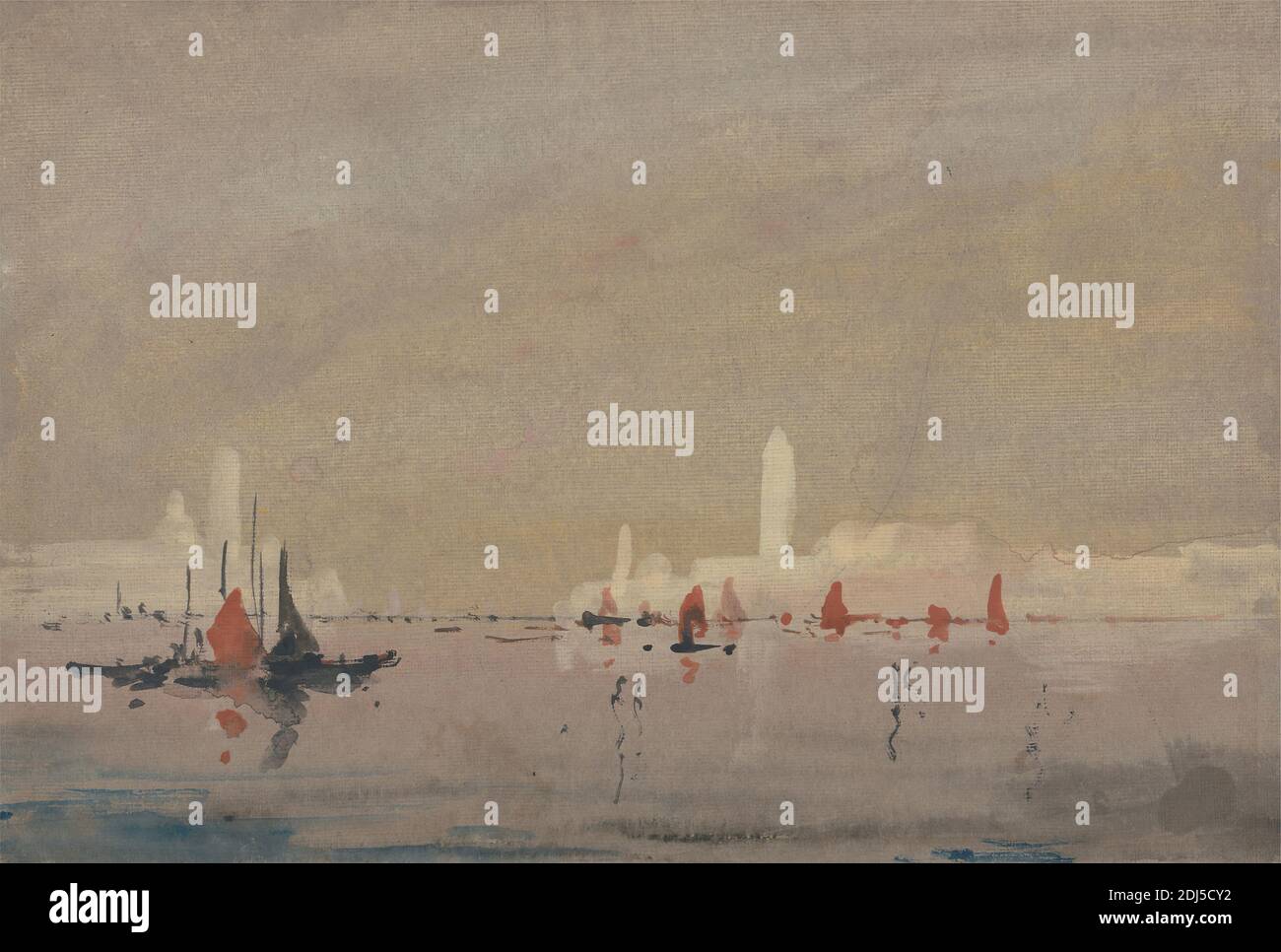 Venise de la lagune, Hercules Brabazon Brabazon, 1821–1906, britannique, non daté, aquarelle et graphite sur moyen, texture moyenne, gris, papier vélin, feuille: 6 x 9 pouces (15.2 x 22.9 cm), bateaux, paysage urbain, lagune, paysage, Italia, Veneto, Venezia Banque D'Images