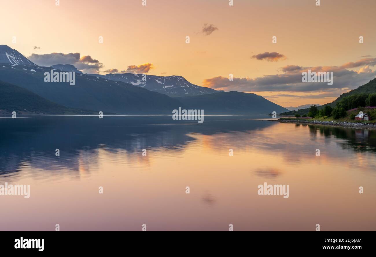 Océan au coucher du soleil, panorama, Norvège Banque D'Images