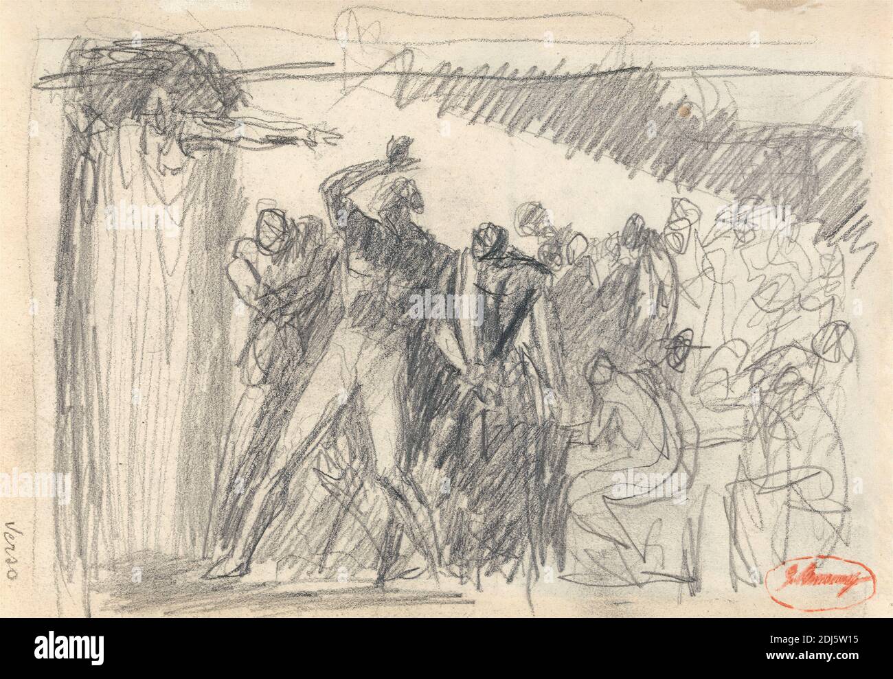 Macbeth: Banquet Scene, George Romney, 1734–1802, britannique, non daté, Graphite sur médium, légèrement texturé, papier de wove crème, feuille: 5 5/8 x 8 1/8 pouces (14.3 x 20.6 cm), banquet, théâtre, fête, nourriture, thème littéraire, Macbeth, pièce de William Shakespeare, pièces de William Shakespeare, scène, théâtre Banque D'Images