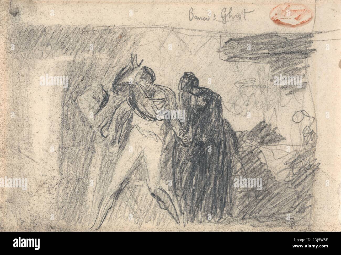 Macbeth: Banquet Scene, George Romney, 1734–1802, britannique, non daté, Graphite sur moyen, modérément texturé, papier de wove crème, feuille: 5 5/8 x 8 3/8 pouces (14.3 x 21.3 cm), banquet, thème littéraire, Macbeth, pièce de William Shakespeare, pièces de William Shakespeare Banque D'Images