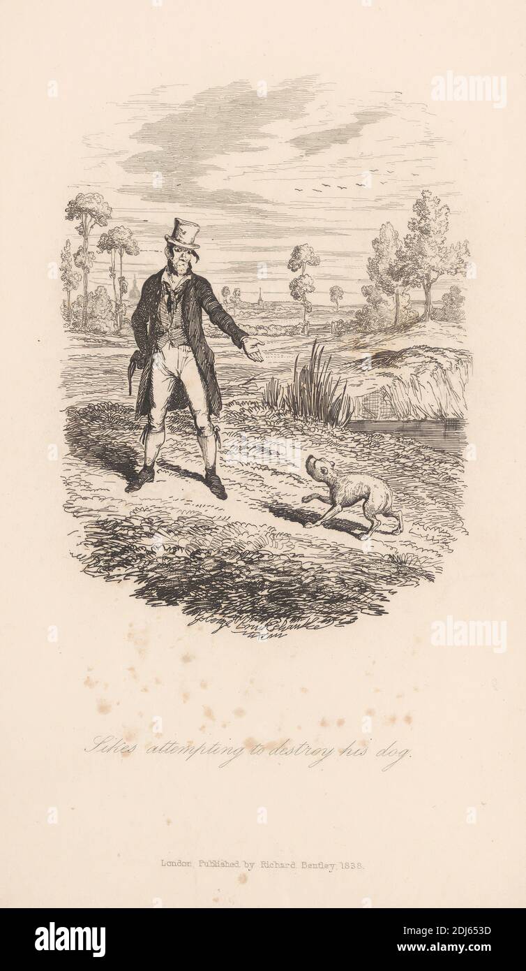 Pikes essayant de détruire son chien, imprimé par George Cruikshank, 1792–1878, British, 1838, Etching sur papier vélin moyen, légèrement texturé, crème Banque D'Images