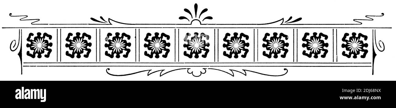 Décoration abstraite, séparateur de chapitre dans un livre. Illustration du 19e siècle. Allemagne. Arrière-plan blanc. Banque D'Images