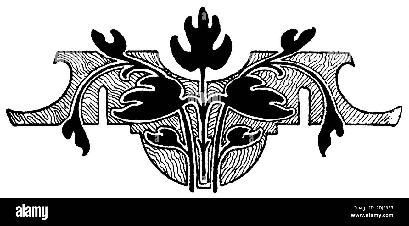 Décoration abstraite, séparateur de chapitre dans un livre. Illustration du 19e siècle. Allemagne. Arrière-plan blanc. Banque D'Images