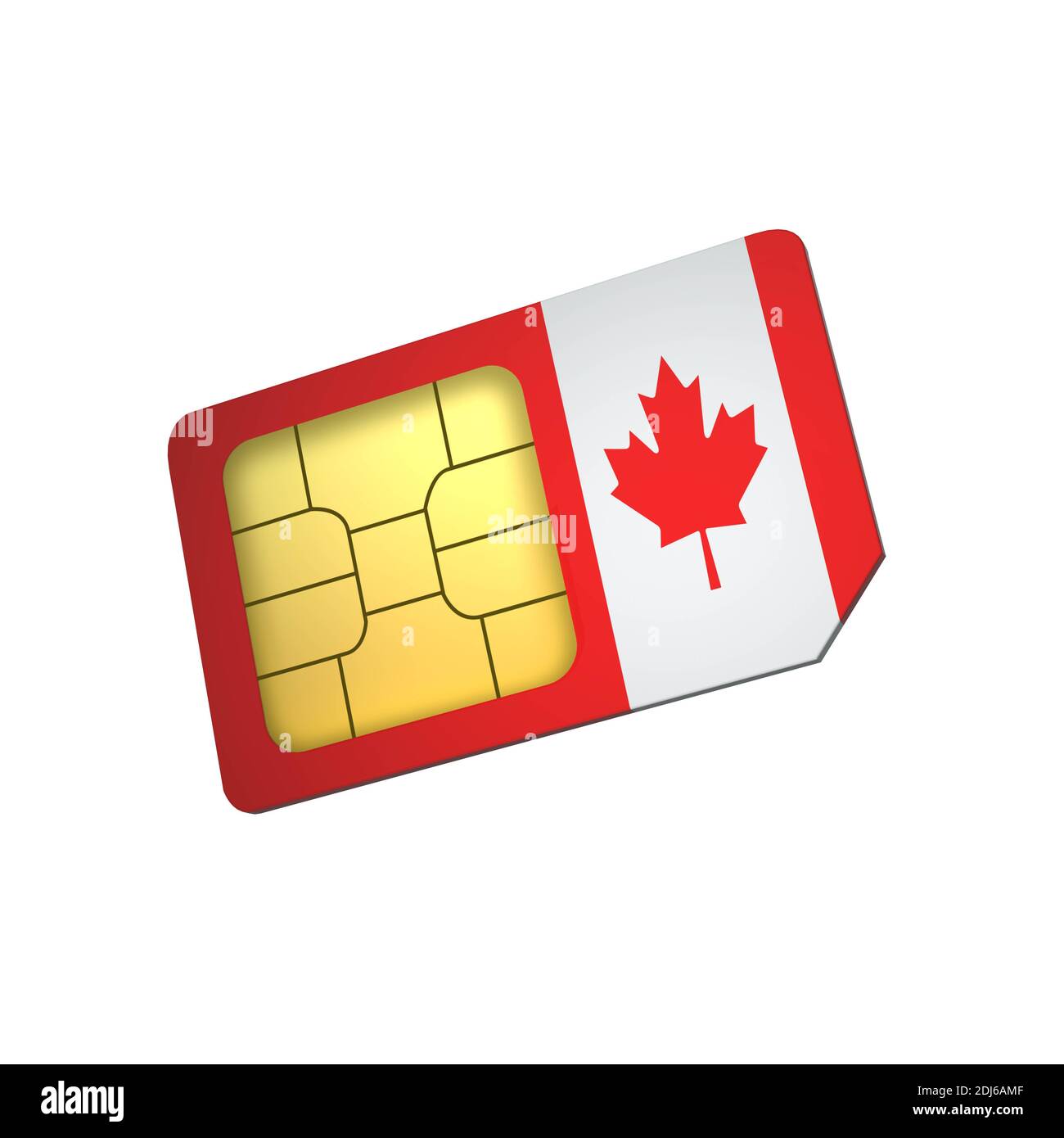 Carte sim 3D pour téléphone portable avec drapeau du Canada isolé sur fond blanc. Rendu 3d Banque D'Images