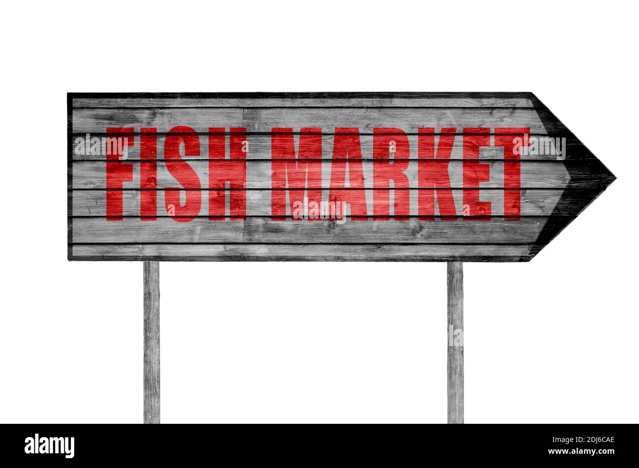 Enseigne en bois Red Fish Market sur fond de plage Banque D'Images