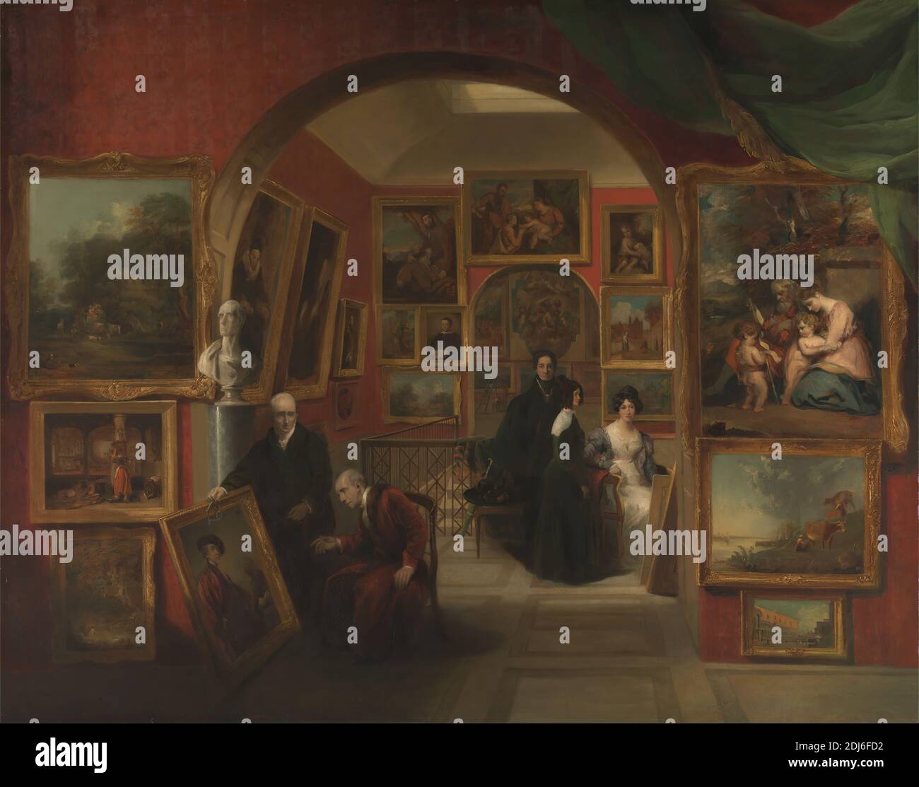 The Interior of the British institution Gallery, John Scarlett Davis, 1804–1845, British, 1829, Oil on Canvas, support (PTG): 44 1/2 x 56 pouces (113 x 142.2 cm), arc, aristocrates, chaise, collectionneurs, pièce de conversation, vaches, cadres (ameublement), intérieur, hommes, peintures, patrons, portrait, pièce, assis, femmes, Angleterre, Grand Londres, Royaume-Uni Banque D'Images