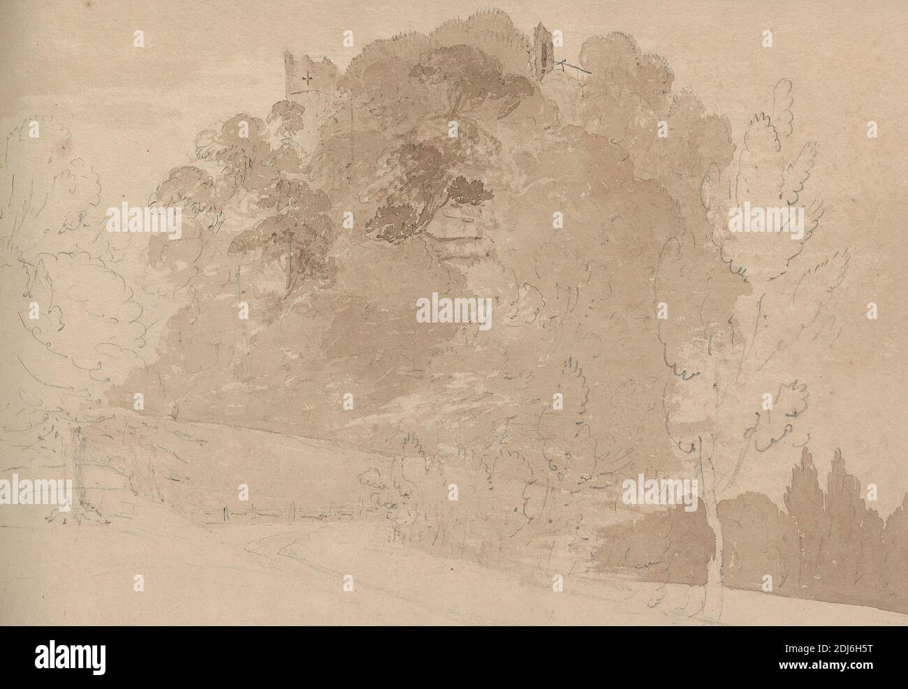 Hawkstone, 19 mai, Maria Leycester, 1798–1870, 1821, Graphite, lavage brun et aquarelle sur papier vélin crème modérément épais, légèrement texturé, feuille: 6 3/8 × 9 3/8 pouces (16.2 × 23.8 cm) et reliure: 6 1/2 pouces (16.5 cm) Banque D'Images