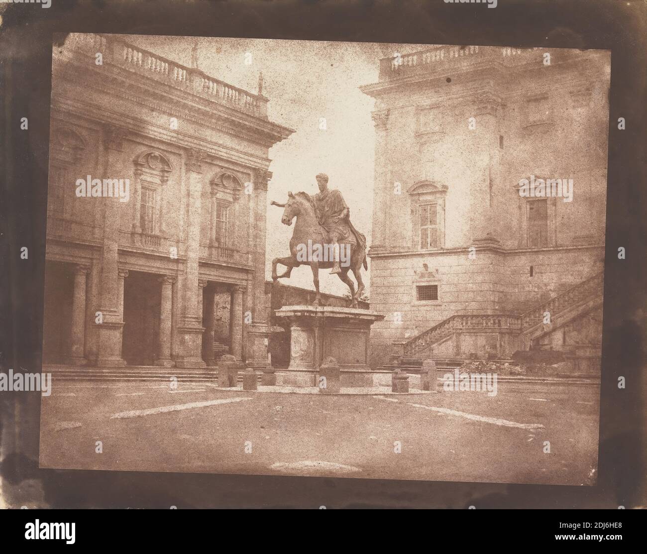 Statue de Marcus Aurelius, Capitoline, Rome, Calvert Richard Jones, 1802–1877, British, 1846, imprimé sur papier salé d'un négatif sur papier mince, lisse, crème, feuille: 7 3/4 × 9 3/4 pouces (19.7 × 24.8 cm Banque D'Images