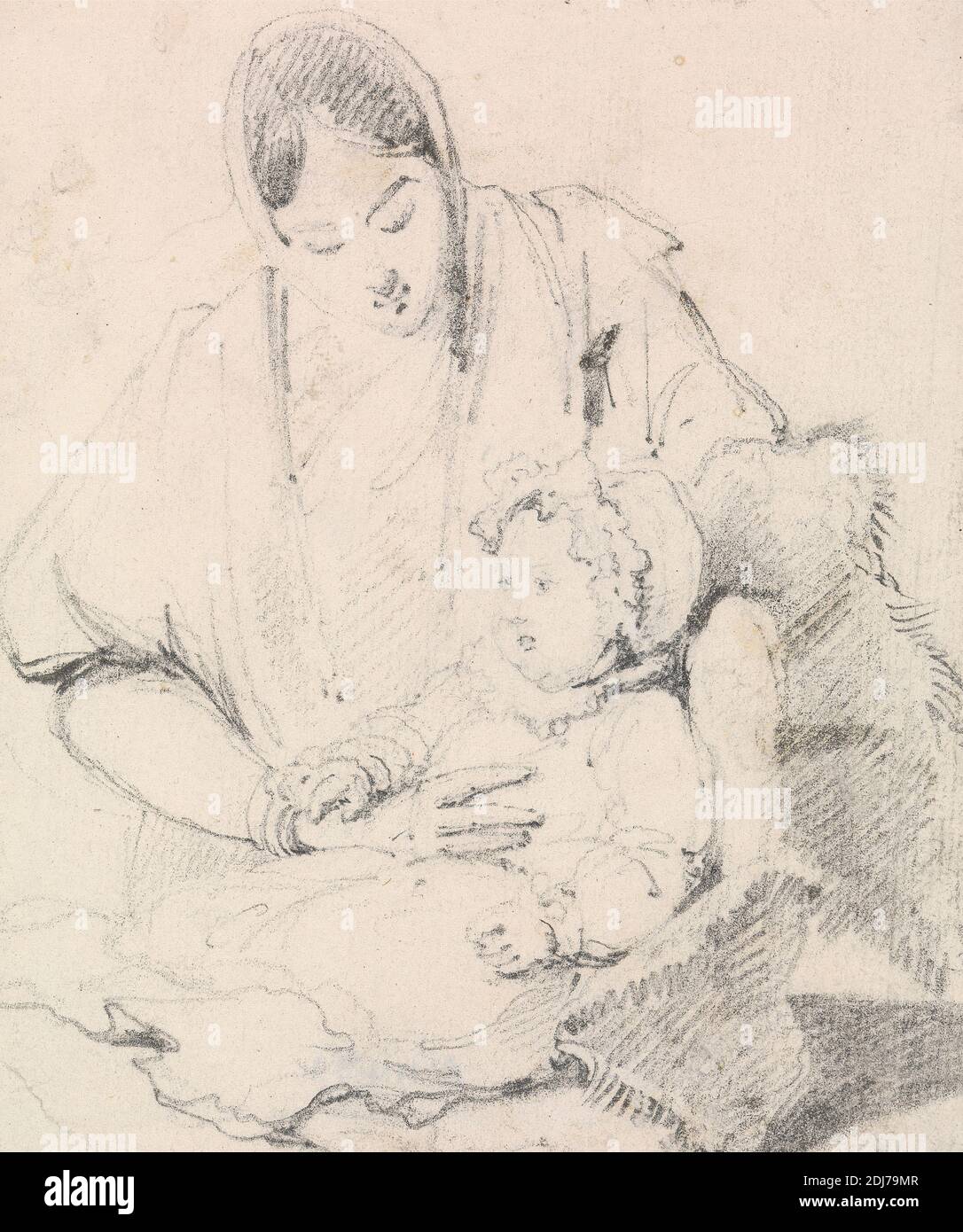 Jeune infirmière indienne avec enfant anglais, George Chinnery, 1774–1852, britannique, non daté, Graphite sur papier vélin blanc, légèrement texturé, feuille: 4 5/8 × 4 pouces (11.7 × 10.2 cm), enfant, étude de figure, infirmière Banque D'Images