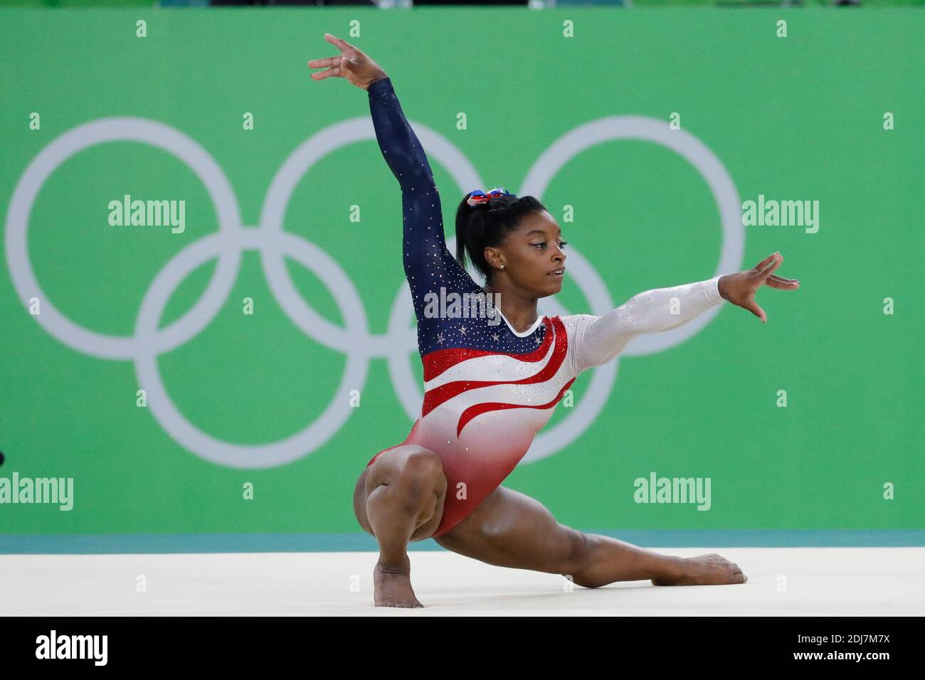 Simone Biles des États-Unis la superstar de l'équipe féminine de gymnastique des États-Unis qui a remporté l'épreuve de l'équipe féminine de gymnastique artistique à Rio Olympic Arena, Rio, Brésil, le 9 août 2016. Photo de Henri Szwarc/ABACAPRESS.COM Banque D'Images