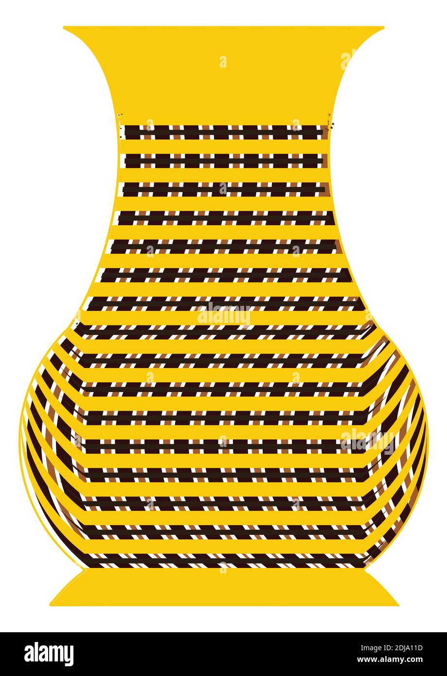 Image d'une couleur jaune, forme de poterie, vase de fleur conception vectorielle ayant en bandes noires. Illustration de Vecteur