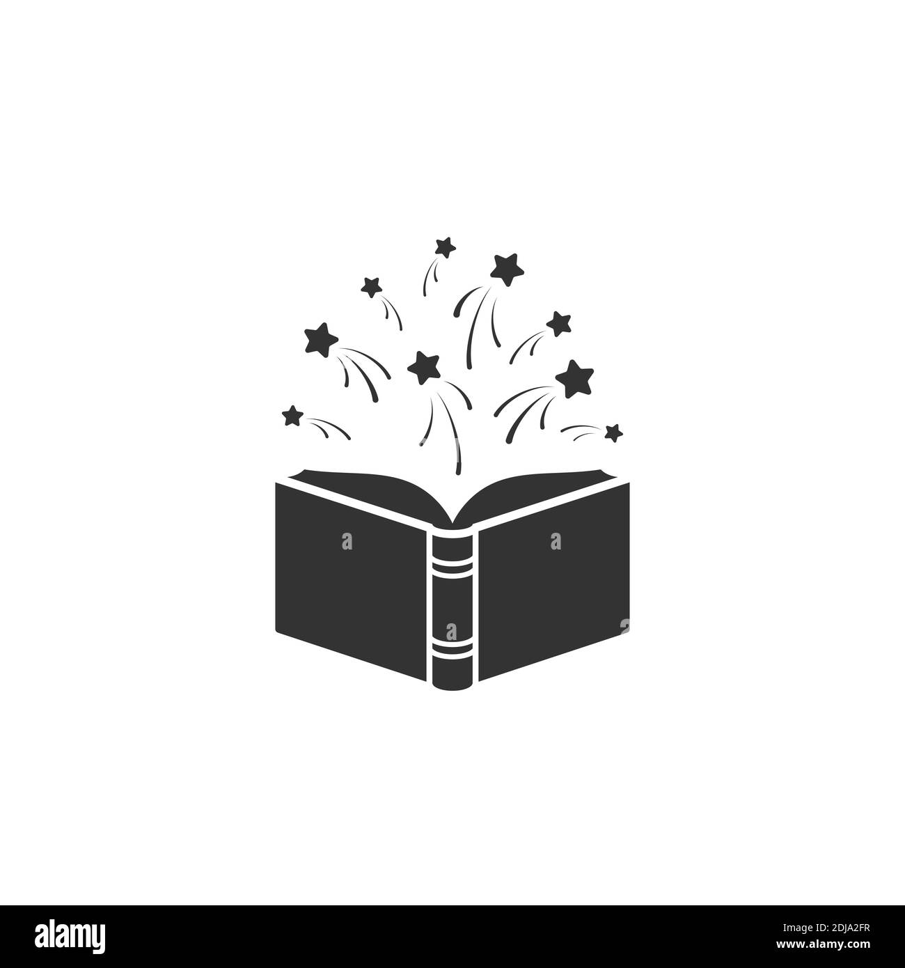 Livre ouvert avec étoiles ou feux d'artifice. Isolé sur fond blanc. Icône plate. Illustration vectorielle. Logo magique et créatif. pi. De conte de fées Illustration de Vecteur