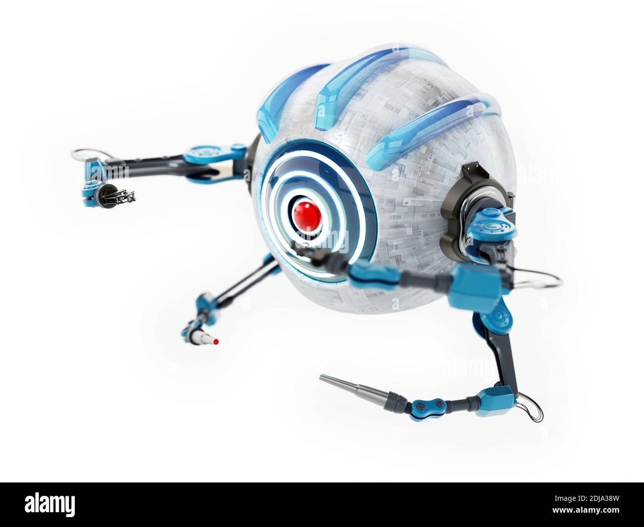 Nano robot médical isolé sur fond blanc. Illustration 3D. Banque D'Images