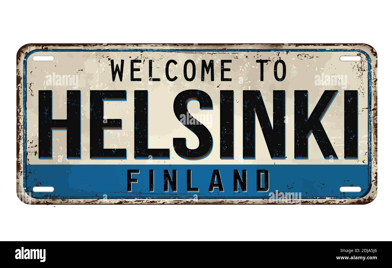 Bienvenue à Helsinki plaque en métal rouillé vintage sur fond blanc, illustration vectorielle Illustration de Vecteur