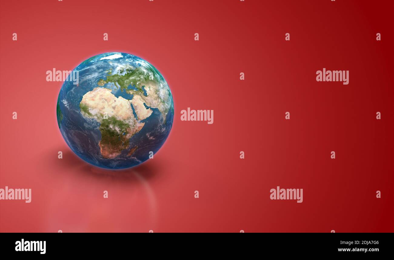 Planète Terre sur fond rouge - rendu 3D - Terre Carte de la NASA Banque D'Images