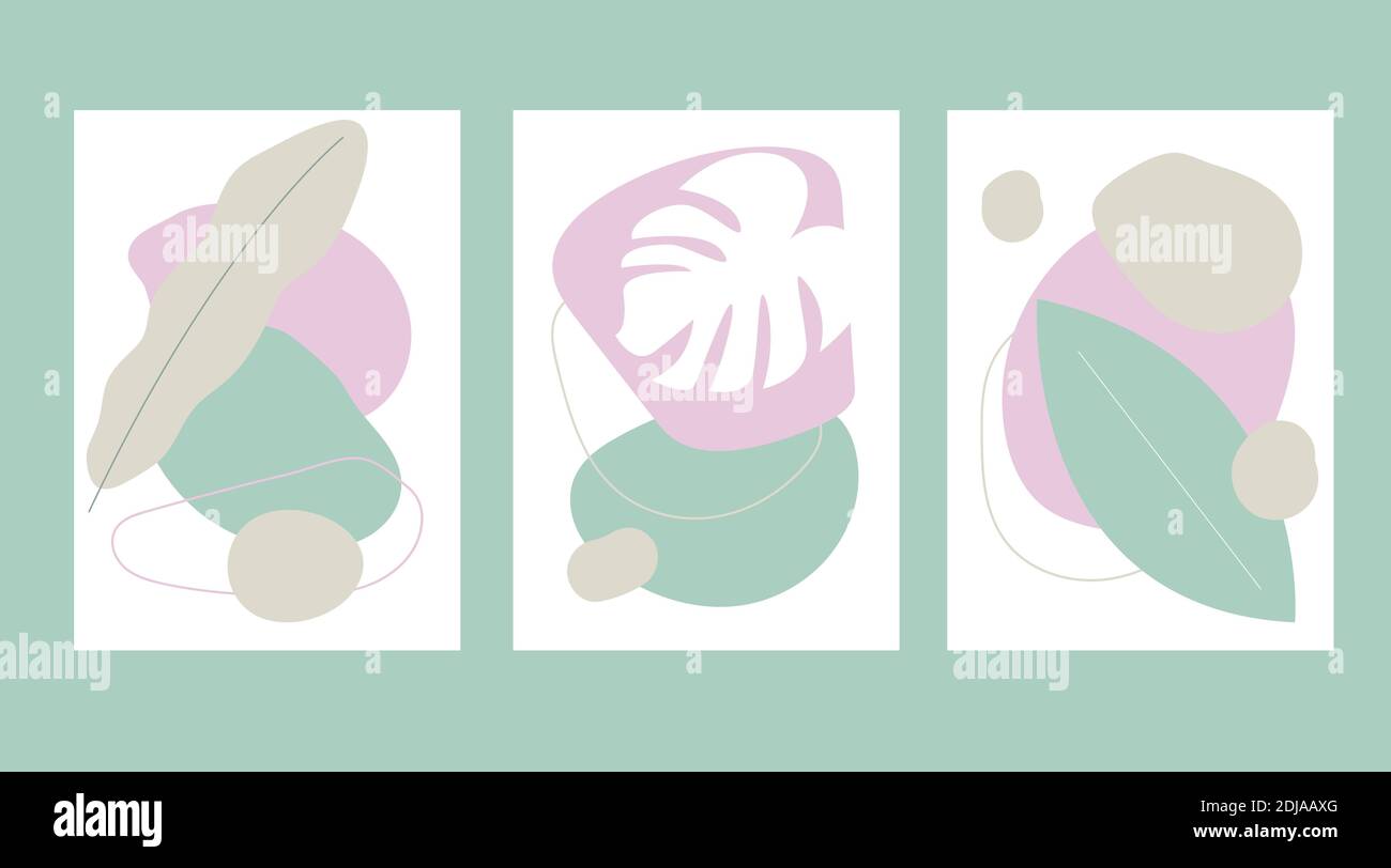 Ensemble d'affiches aux formes abstraites et aux feuilles Illustration de Vecteur