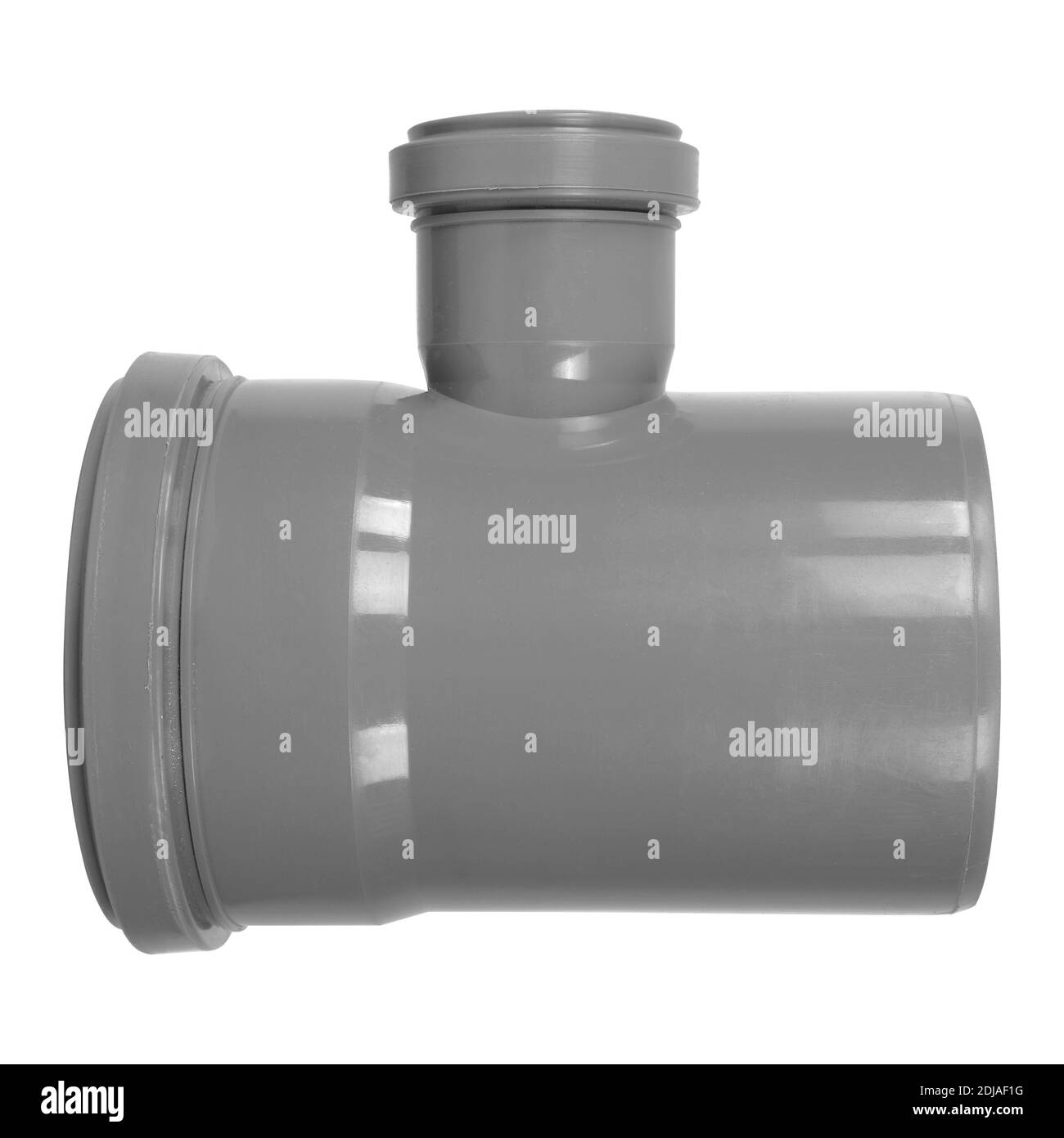 Plomberie et assainissement - système d'assainissement en PVC à 90 degrés réduction de fourche à trois dents isolée sur un fond blanc Banque D'Images