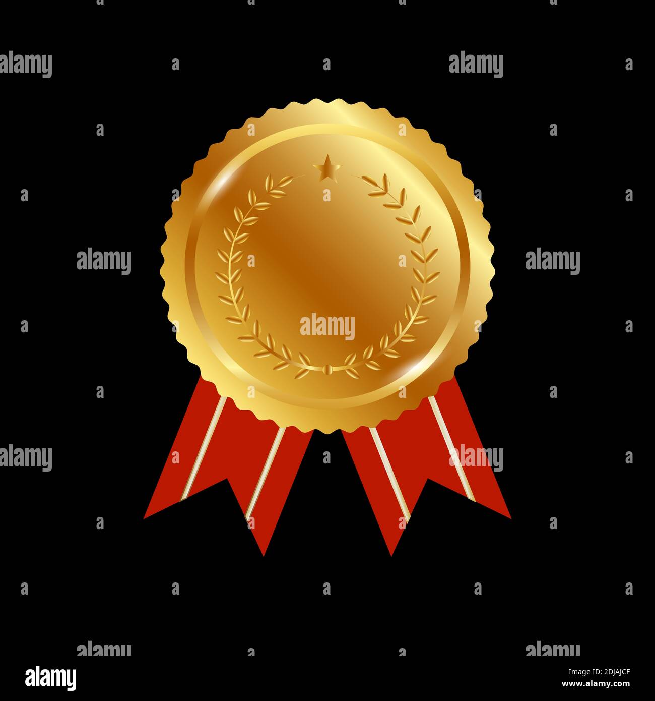 Timbre d'or avec rubans isolés sur fond blanc. Joint de luxe. Illustration 3D réaliste des couleurs vectorielles de la médaille. Récompense. Médaille d'or avec rouge Illustration de Vecteur