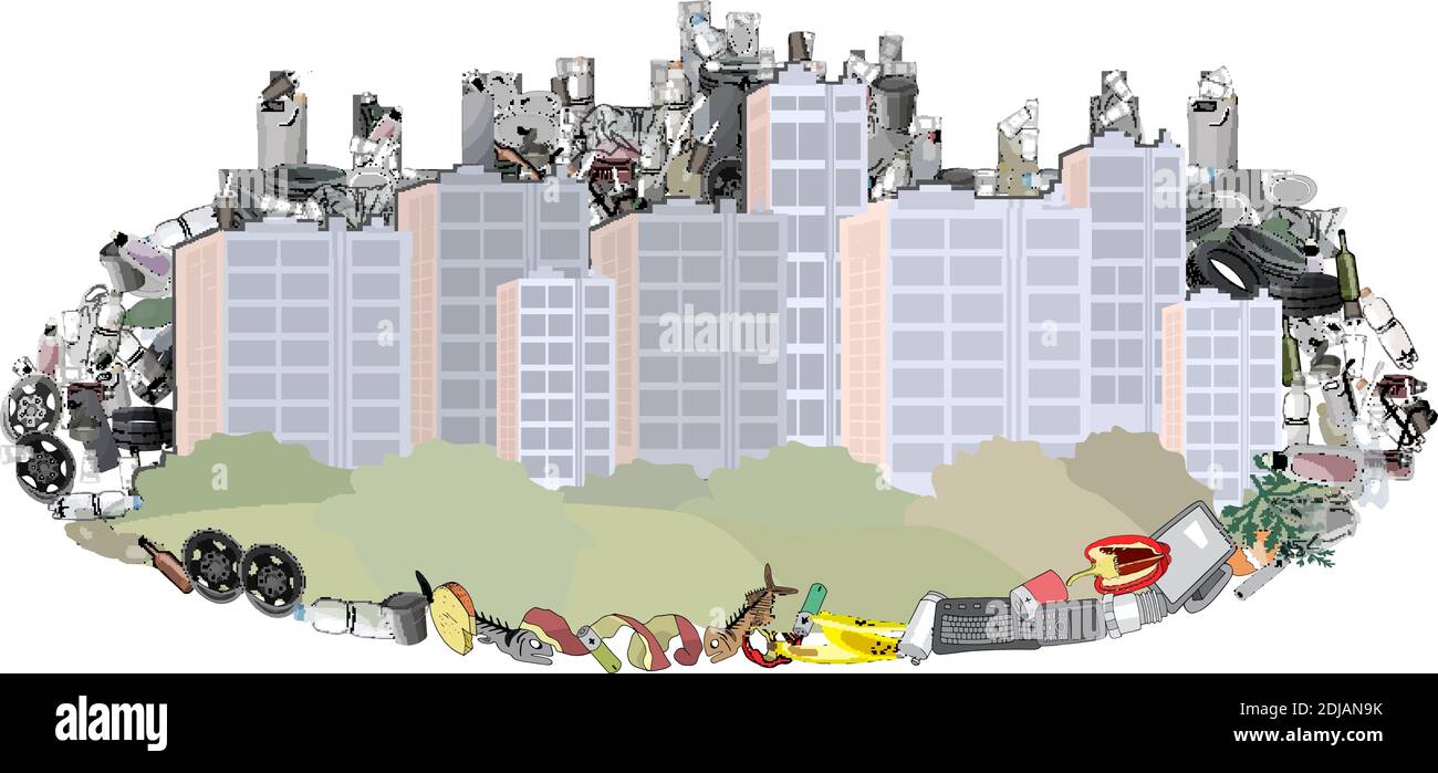 Catastrophe environnementale des débris de plastique dans la ville. Le ...
