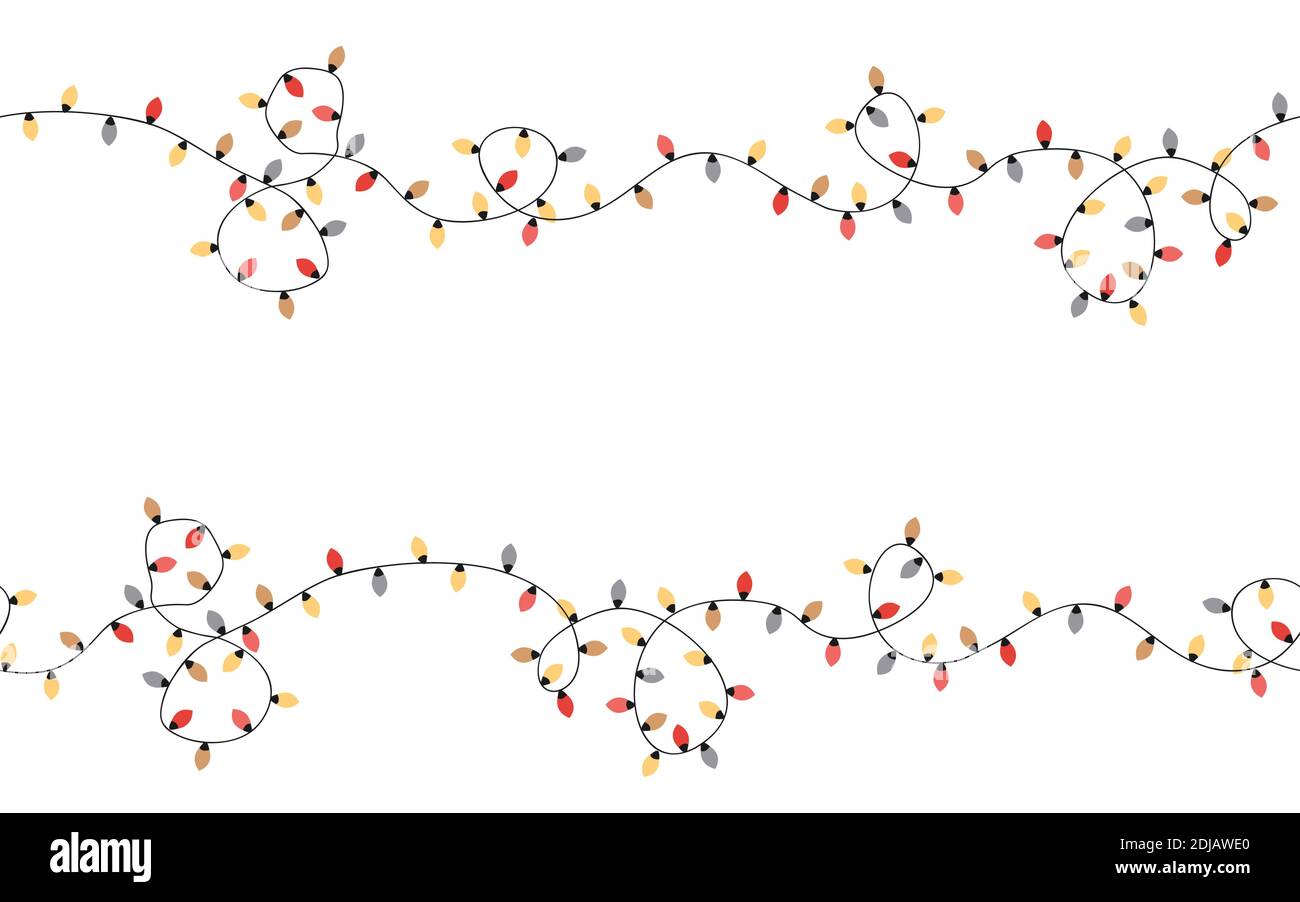 Illustration vectorielle de chaînes de lumières sans couture. Bordure de Noël avec un lieu pour le texte Illustration de Vecteur