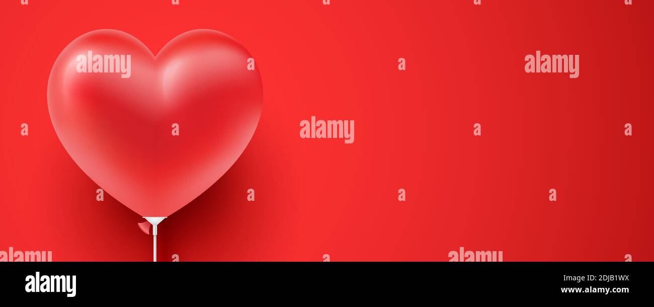 Ballon rouge en forme de coeur, sur fond rouge avec espace de copie. Bannière horizontale, pour romantique, ou autre décoration de design de vacances. Illustration de Vecteur