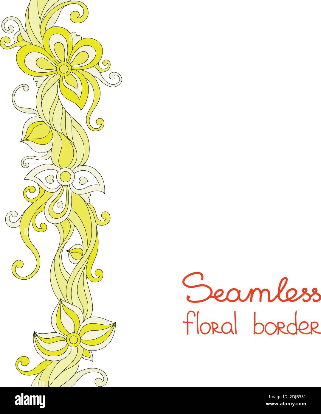 Bordure fleurie sans couture fleurs jaunes sur fond blanc. Illustration de Vecteur