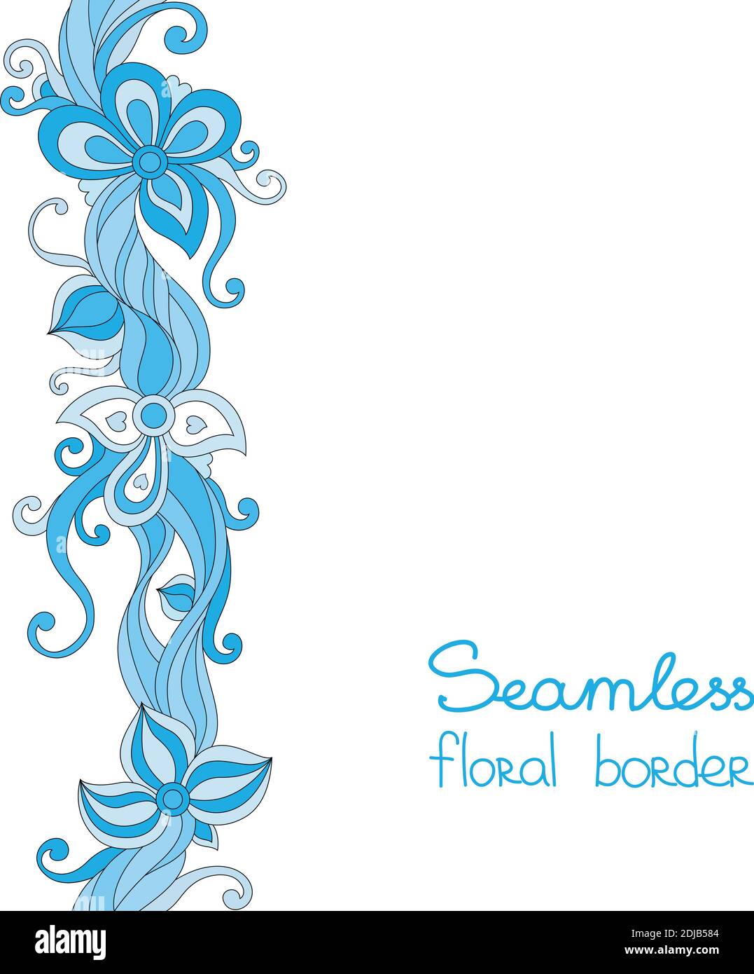 Bordure fleurie sans couture fleurs bleues sur fond blanc. Illustration de Vecteur