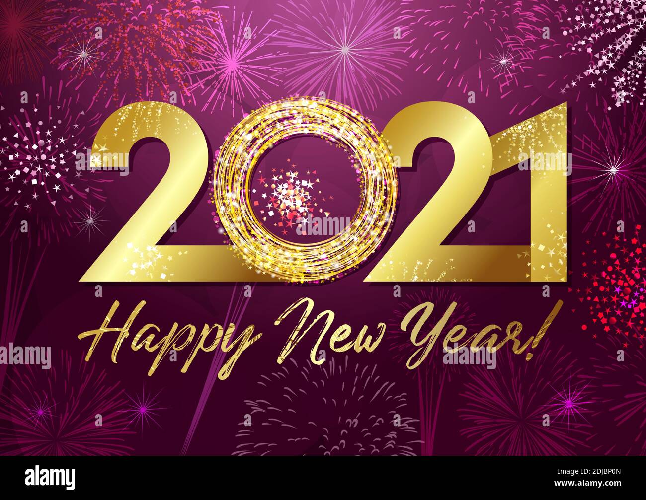 2021 UNE carte de vœux du nouvel an. Toile de fond sombre. Nombres saisonniers, texte calligraphique. Logotype décoratif. Motif graphique abstrait isolé t Illustration de Vecteur
