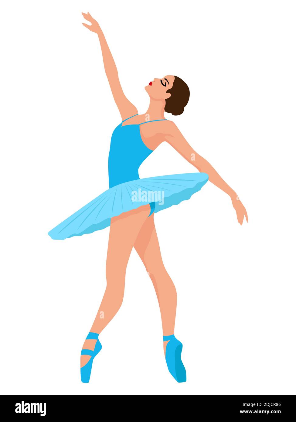 Belle ballerine en bleu robe tutu à la pointe chaussure, dessin à la main vecteur, isolé sur le fond blanc Illustration de Vecteur
