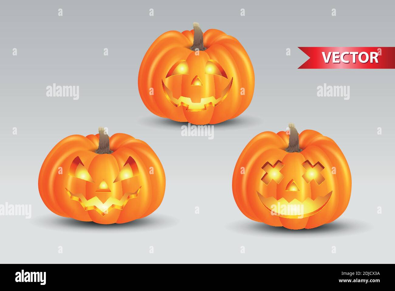 Ensemble de citrouilles effrayantes isolées sur fond blanc. Convient pour le fond d'halloween, l'affiche, la bannière et la circulaire Illustration de Vecteur