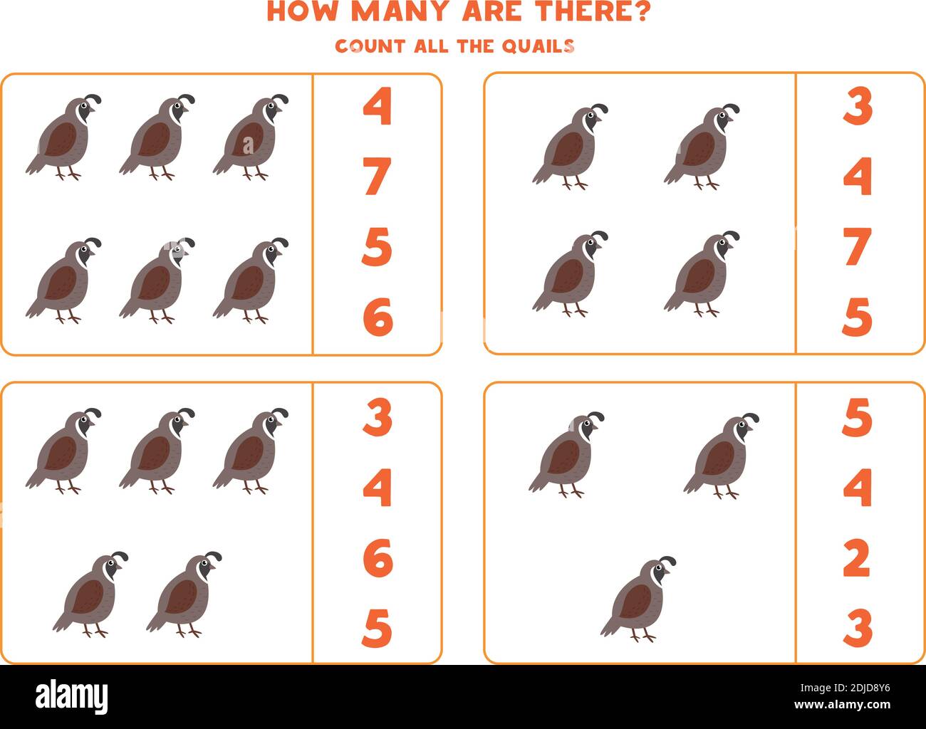 Comptez toutes les queues et faites correspondre avec la bonne réponse. Jeu de mathématiques éducatif pour les enfants. Illustration de Vecteur
