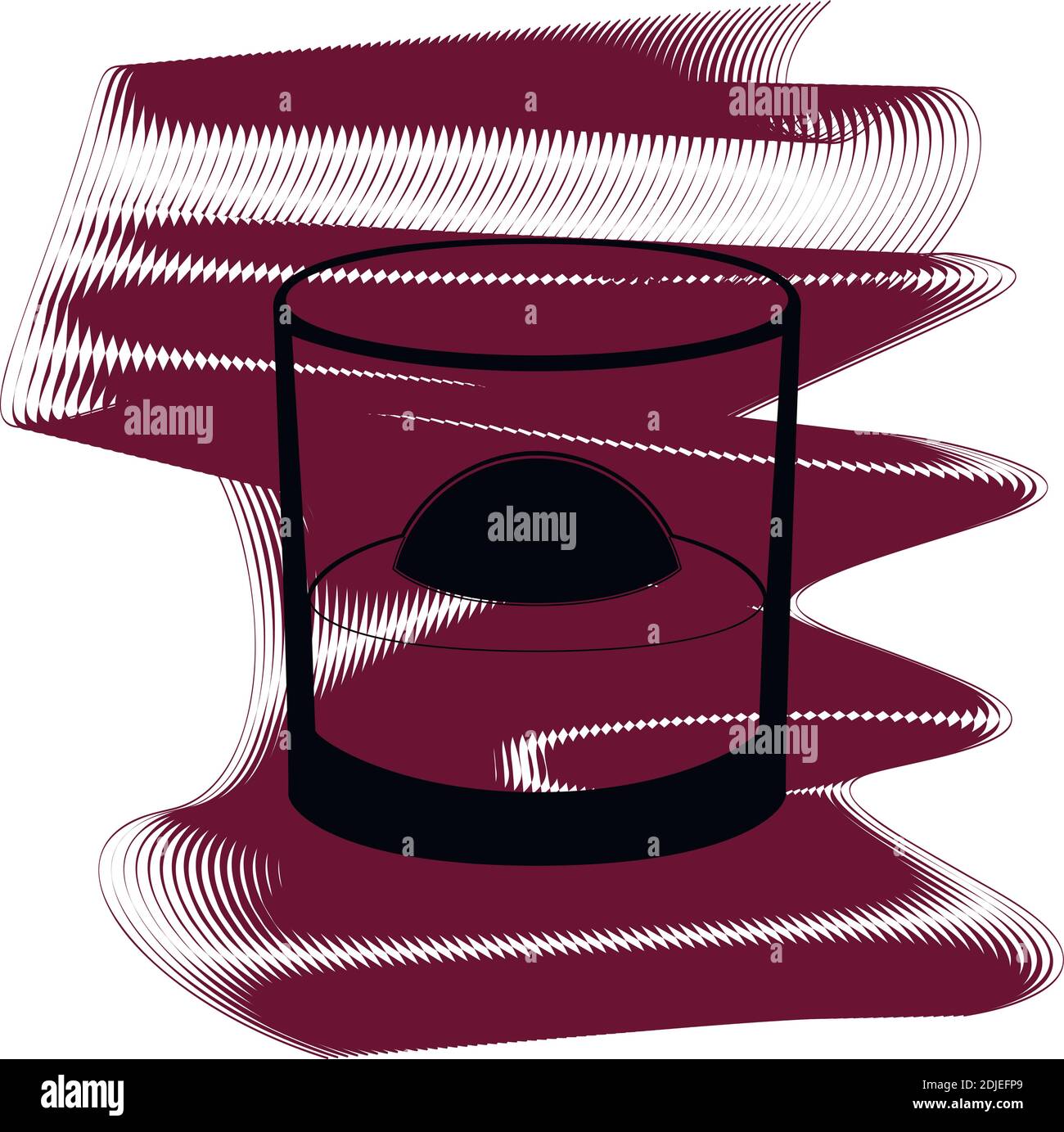 Verre de whisky avec icône de glace d'un ensemble. Icône sur les ondulations vinous isolées sur fond blanc. Vecteur EPS 10. Illustration de Vecteur