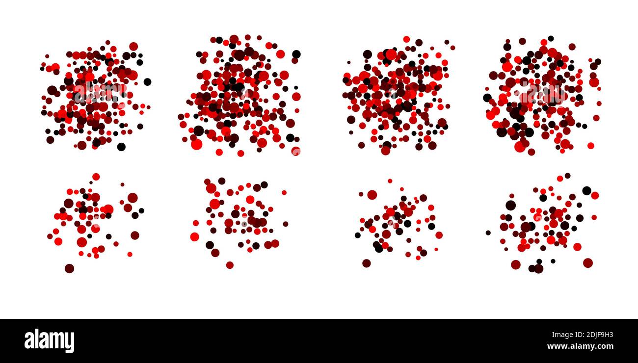 Jeu de formes rondes pointillées rouges, taches, cercles, breloques isolés sur blanc Illustration de Vecteur