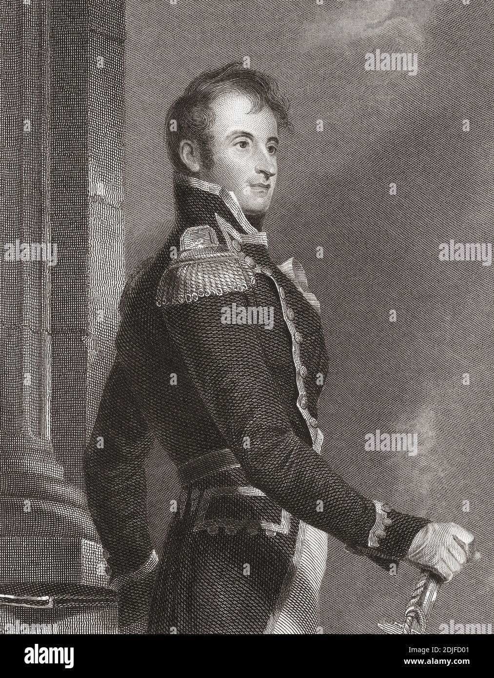 Stephen Decatur Jr, 1779 - 1820. Officier de marine américain. Il était célèbre pour son leadership et ses exploits dans quatre guerres. Après une gravure d'Asher Brown Durand d'une oeuvre de Thomas Sully. Banque D'Images