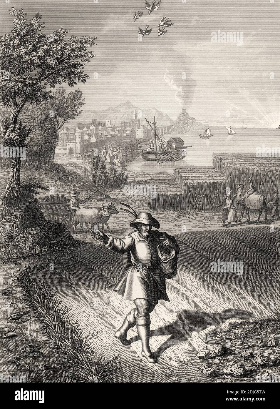 Parabole de la sower, Nouveau Testament, gravure en acier 1853, restaurée numériquement Banque D'Images