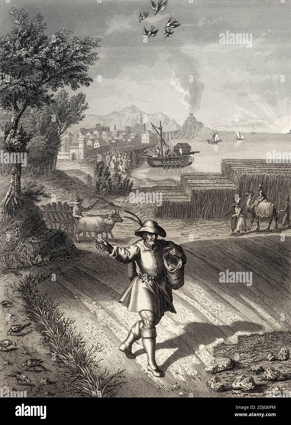 Parabole de la sower, Nouveau Testament, gravure en acier 1853, restaurée numériquement Banque D'Images