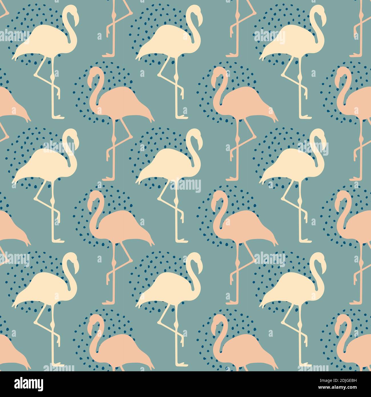 Motif vectoriel sans coutures avec flamants roses et pois. Expérience d'art exotique à Hawaï. Design pour tissus, textiles, papier d'emballage et autres décorations. Illustration de Vecteur