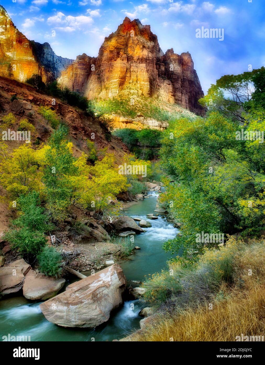 Virgin River avec couleur d'automne. Parc national de Zion, Utah Banque D'Images