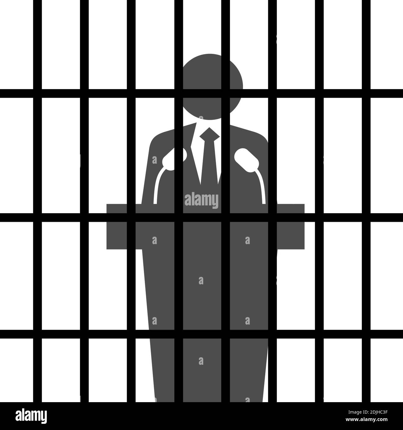 Prisonnier politique - le politicien porte un blacksuit formel et parle de microphone en prison et en prison. Illustration vectorielle Banque D'Images