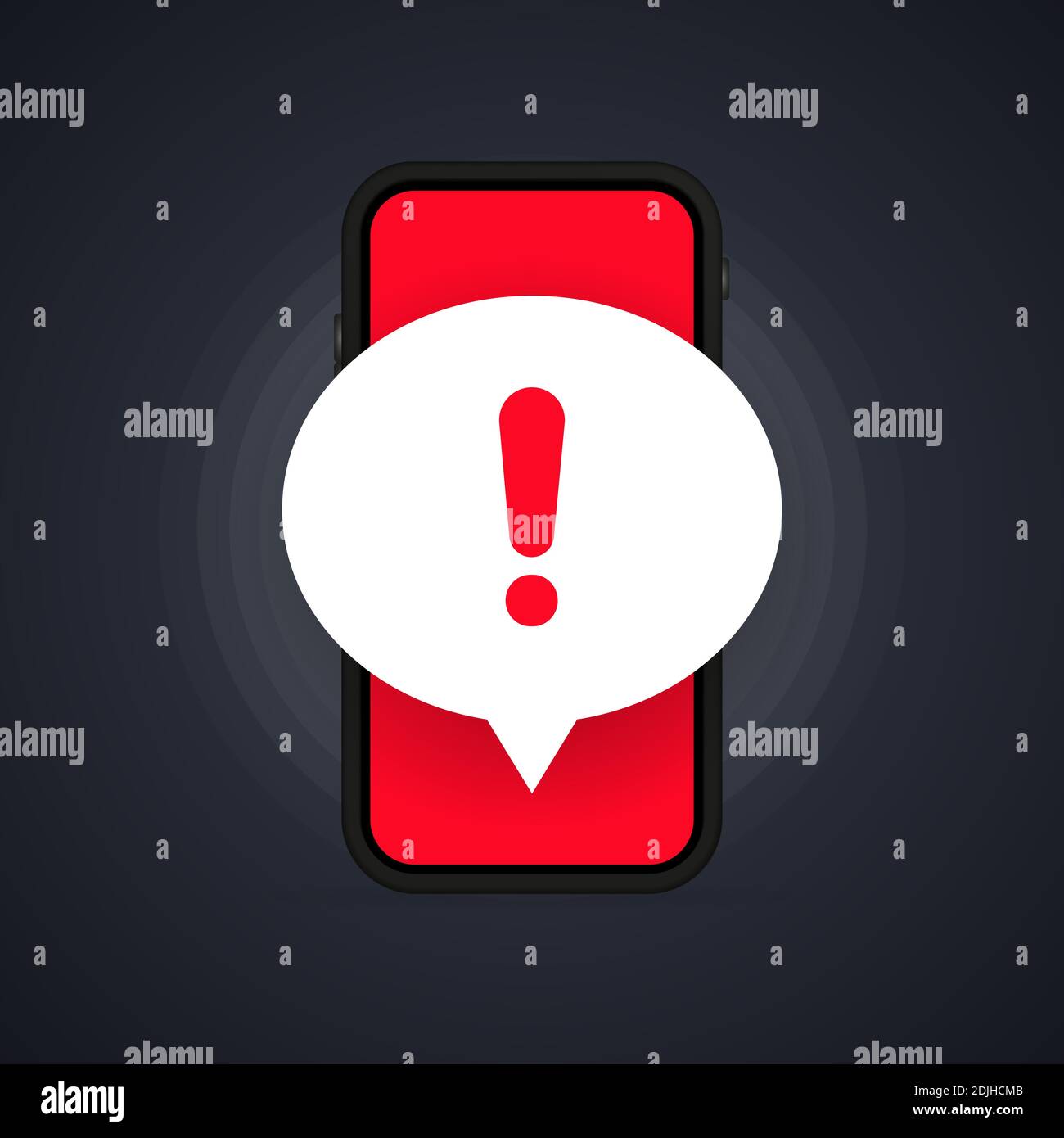 Écran de téléphone mobile avec un avertissement sur le spam, la connexion sécurisée, la fraude, le virus. Avis d'alarme téléphonique et nouveau message. Alertes d'erreur de danger, ordinateur Illustration de Vecteur