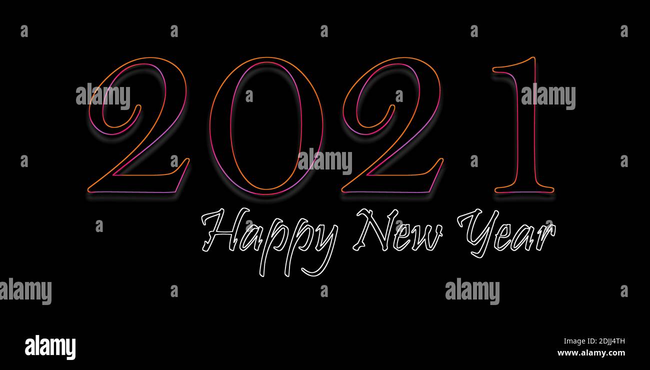 Joyeux nouvel an 2021, motif texte dans un style coloré au néon Banque D'Images