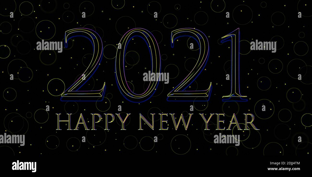 Joyeux nouvel an 2021, motif texte dans un style coloré au néon Banque D'Images